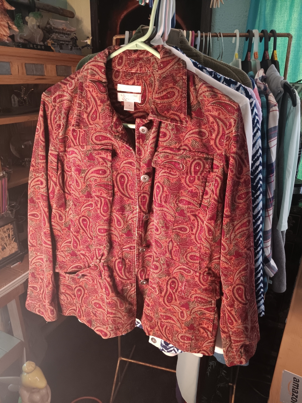 Christopher & Banks Red Paisley Button-Front Corduroy Jacket